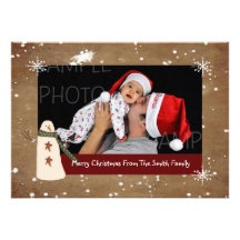 Primitive Country Snowman Photo Christmas Card Custom Announcements
