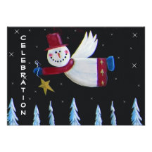 Primitive Folk Art Snowman Holiday Party Personalized Invitations