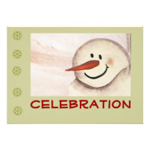 Primitive Folk Art Snowman Holiday Party Personalized Announcement