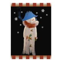 Primitive Folk Art Snowman Holiday Party Custom Announcements