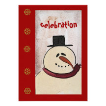 Primitive Folk Art Snowman Holiday Party Personalized Announcement