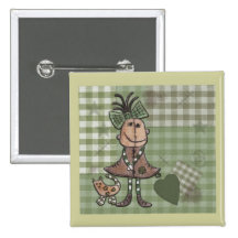 Primitive Girl and Cats Pinback Buttons