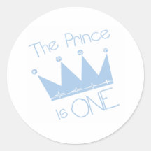 Prince Crown 1st Birthday Round Stickers