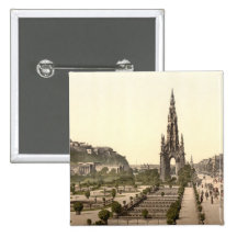 Princes Street, the Castle, and Scott Monument Pinback Buttons