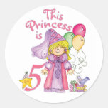 Princess 5th Birthday Round Stickers