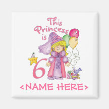 Princess 6th Birthday Fridge Magnets