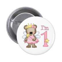 Princess Bear 1st Birthday Pinback Buttons