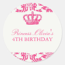 Princess Birthday Party Round Stickers