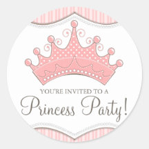 Princess Birthday Pink Crown Invitation Sticker