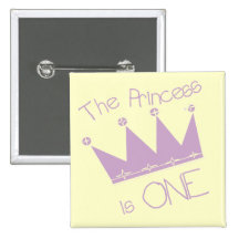 Princess Crown 1st Birthday Tshirts and Gifts Button