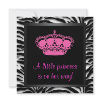 Princess Crown Hot Pink Zebra Baby Girl Shower Personalised Invites