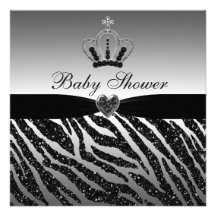 Princess Crown & Zebra Glitter Baby Shower Invite