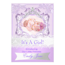 Princess Lilac New Baby Girl Anouncement Photo Invite