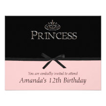 Princess Party Invitation in Black and Pink