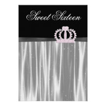 Princess Pink Black Sweet Sixteen Birthday Party Invites