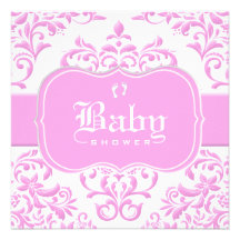 Princess Pink Floral Damask Custom Announcements