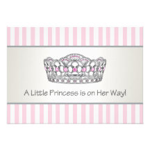 Princess Tiara Pink White Girl Baby Shower Announcement