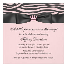 Princess Tiara Pink Zebra Girl Baby Shower Personalized Announcements