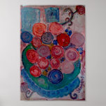 Print bowl flowers green vase blue table cat windo