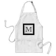 Printed Custom Monogram. Black and Pale Grey. Aprons