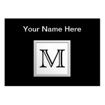 Printed Custom Monogram. Black and Pale Grey. Business Card Templates