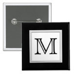 Printed Custom Monogram. Black and Pale Grey. Pinback Buttons