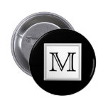 Printed Custom Monogram. Black and Pale Grey. Pinback Button