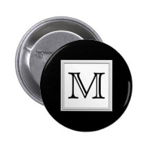 Printed Custom Monogram. Black and Pale Grey. Pinback Button
