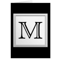 Printed Custom Monogram. Black and Pale Grey. Greeting Card