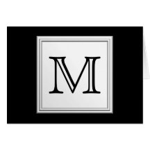 Printed Custom Monogram. Black and Pale Grey. Greeting Cards