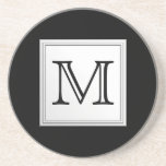 Printed Custom Monogram. Black and Pale Grey. Beverage Coaster