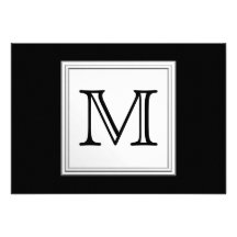 Printed Custom Monogram. Black and Pale Grey. Custom Invites