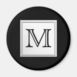 Printed Custom Monogram. Black and Pale Grey. Fridge Magnet