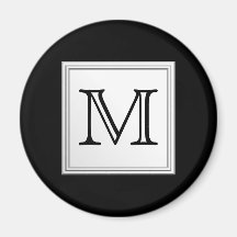 Printed Custom Monogram. Black and Pale Grey. Fridge Magnet