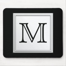 Printed Custom Monogram. Black and Pale Grey. Mouse Mats