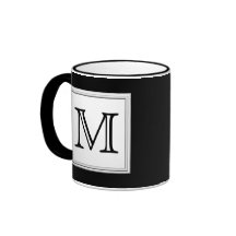 Printed Custom Monogram. Black and Pale Grey. Coffee Mug
