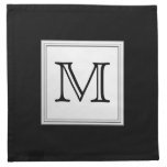 Printed Custom Monogram. Black and Pale Grey. Napkin