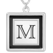 Printed Custom Monogram. Black and Pale Grey. Pendants