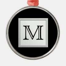 Printed Custom Monogram. Black and Pale Grey. Christmas Tree Ornament