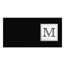 Printed Custom Monogram. Black and Pale Grey. Photo Card