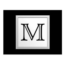 Printed Custom Monogram. Black and Pale Grey. Postcards