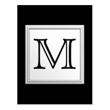 Printed Custom Monogram. Black and Pale Grey. Postcards