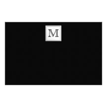 Printed Custom Monogram. Black and Pale Grey. Stationery Design