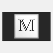 Printed Custom Monogram. Black and Pale Grey. Rectangle Sticker