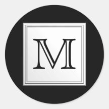 Printed Custom Monogram. Black and Pale Grey. Round Stickers