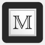 Printed Custom Monogram. Black and Pale Grey. Square Sticker