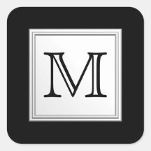 Printed Custom Monogram. Black and Pale Grey. Square Sticker