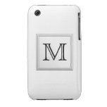 Printed Custom Monogram. Black and White. iPhone 3 Case