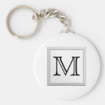 Printed Custom Monogram. Black and White. Key Chain