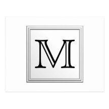 Printed Custom Monogram. Black and White. Postcard